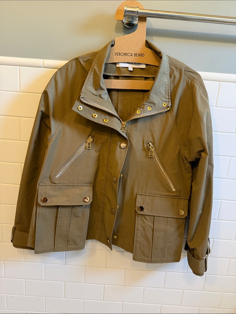 NWOT Veronica Beard Brown Barton Cargo Jacket with Gold Hardware